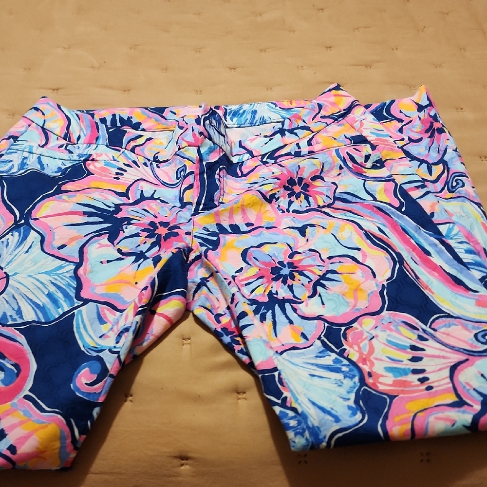 Good Condition Lilly Pulitzer Blue and Pink Floral Jeans